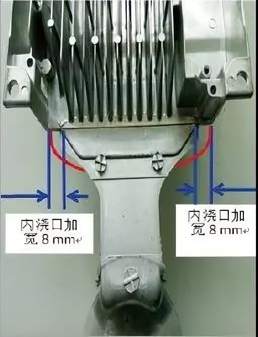 Optimized mold design eliminating die-cast blackening on alloy fins