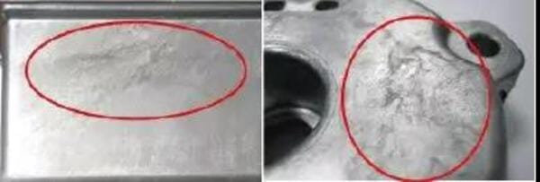 Smoky die-cast blackening on alloy part from oil smoke contamination